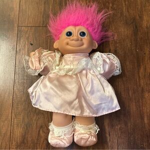 VTG Russ Troll Doll Soft Body Doll Pink Hair Blue Eyes